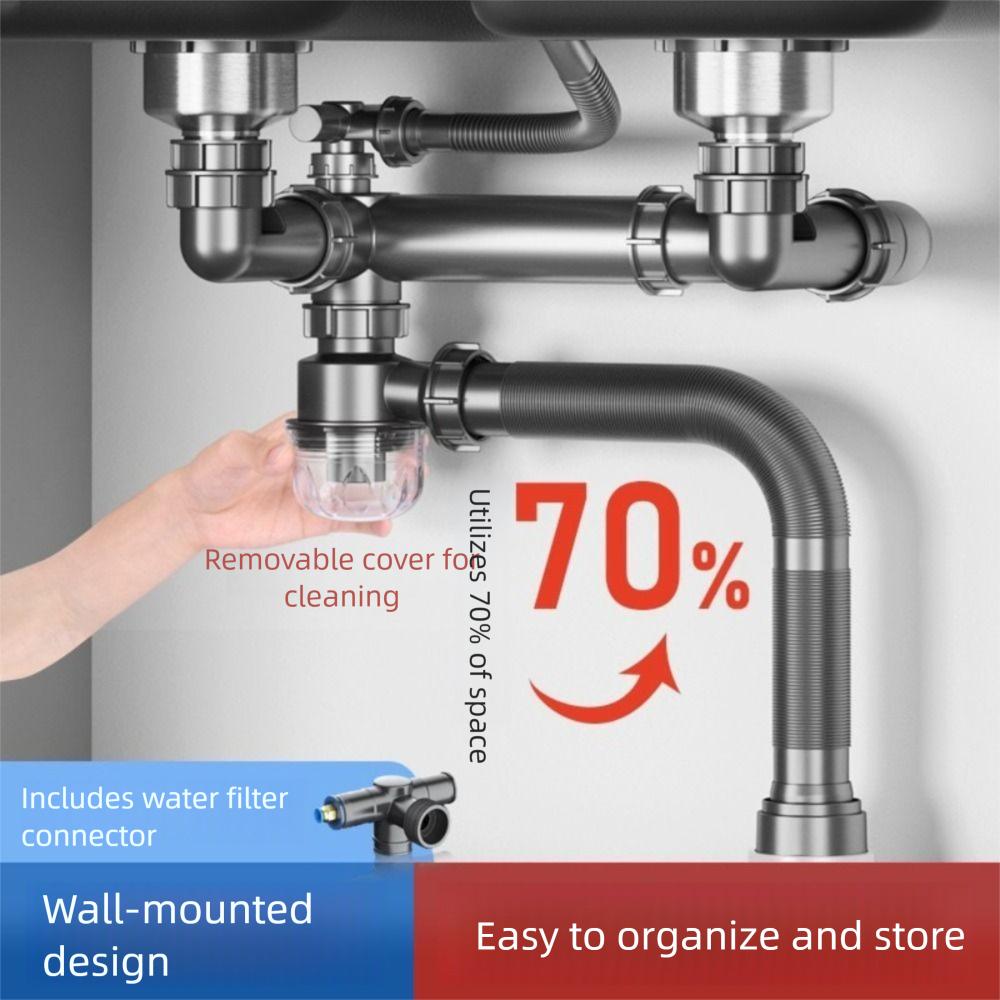 Single/Double Bowl Anti-Leak Drainage Kit Easy Install Sewer Replacement Pipe  Kitchen