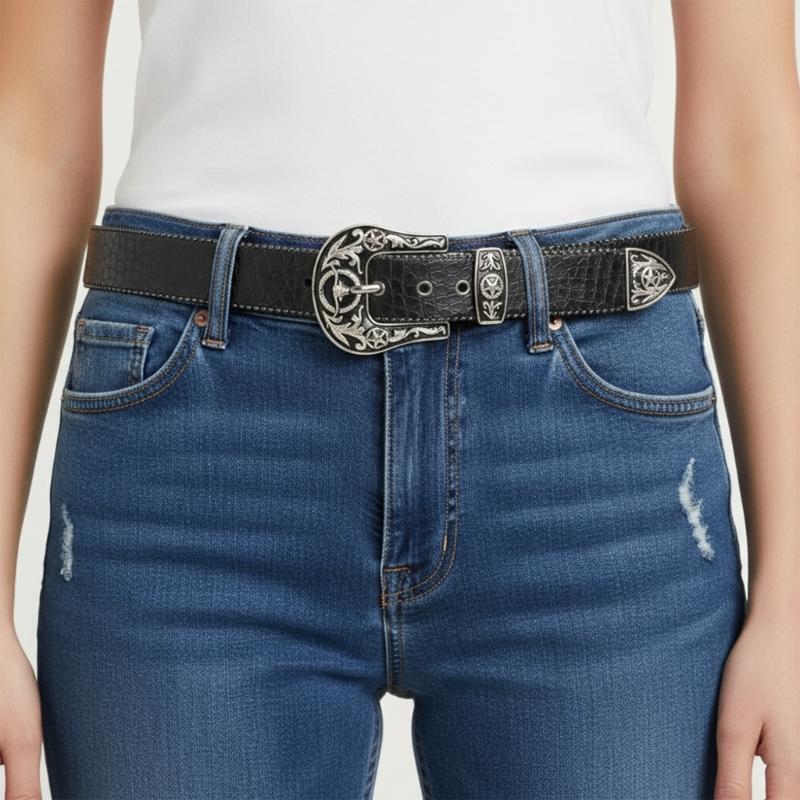 Cintura da Donna Punk Rock Edgy per Jeans Fibbie Charms Pelle PU Cinturino Regolabile