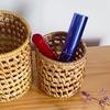 Amosfun Rattan Pencil Holder Woven Wicker Makeup Brushes Organizer Cup Home Office Vine Desk Organizer Storage 3 X 3 X 3 Inch