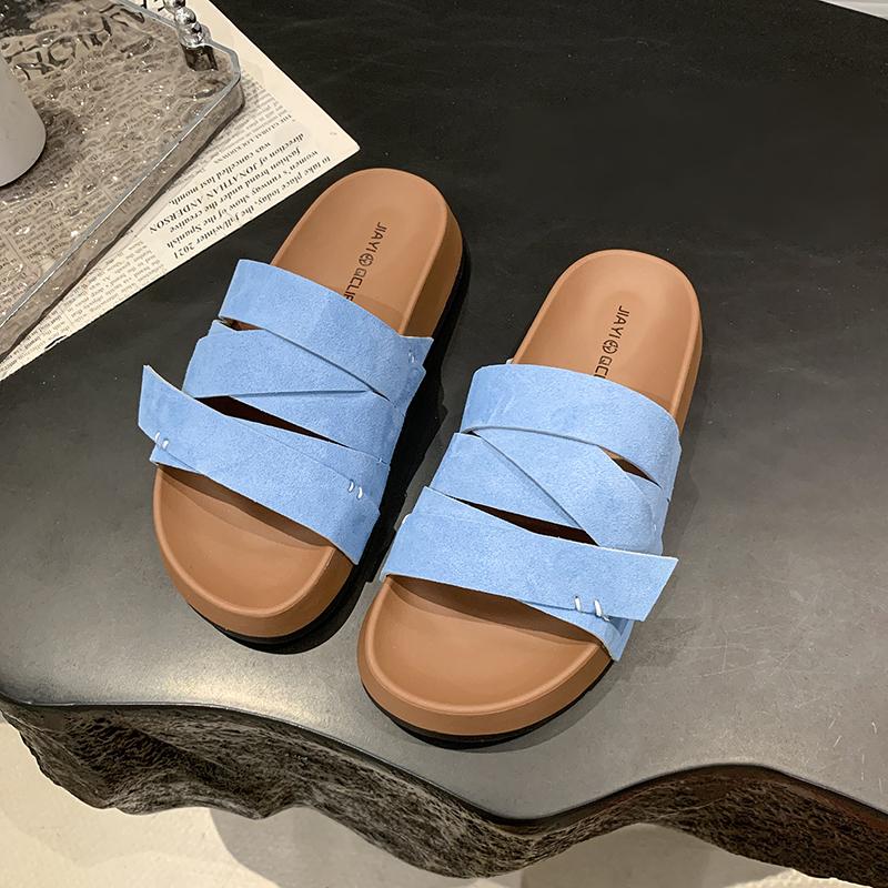 Fashion 2025 Summer New Women's Slip-On Sandals Thick Heel Heightening Casual Versatile Comfortable Beach Cool Slippers Rubber Bottom