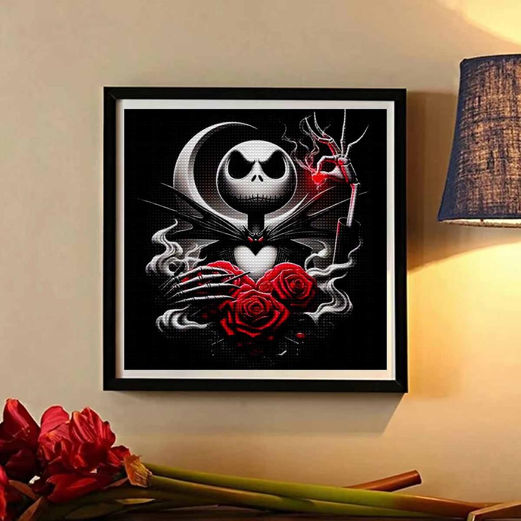 5D DIY Diamond Painting Decorative Skeleton Holding Flowers Looks Back Full Round Drill Scenery Diamond Embroidery Cross Stitch Kits Home Decor Gift