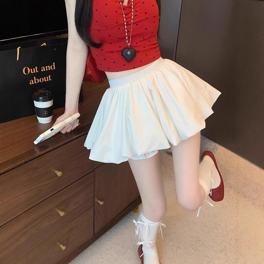 Women's High-Waisted Pleated Ballet Skirt – Slimming A-Line, Anti-Exposure, Fluffy Short Style for Summer