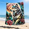 1pc Wolf Roses Design Throw Blanket Polyester Fiber, Lightweight Flannel, Soft & Warm, All Season Use for Outdoor, Camping