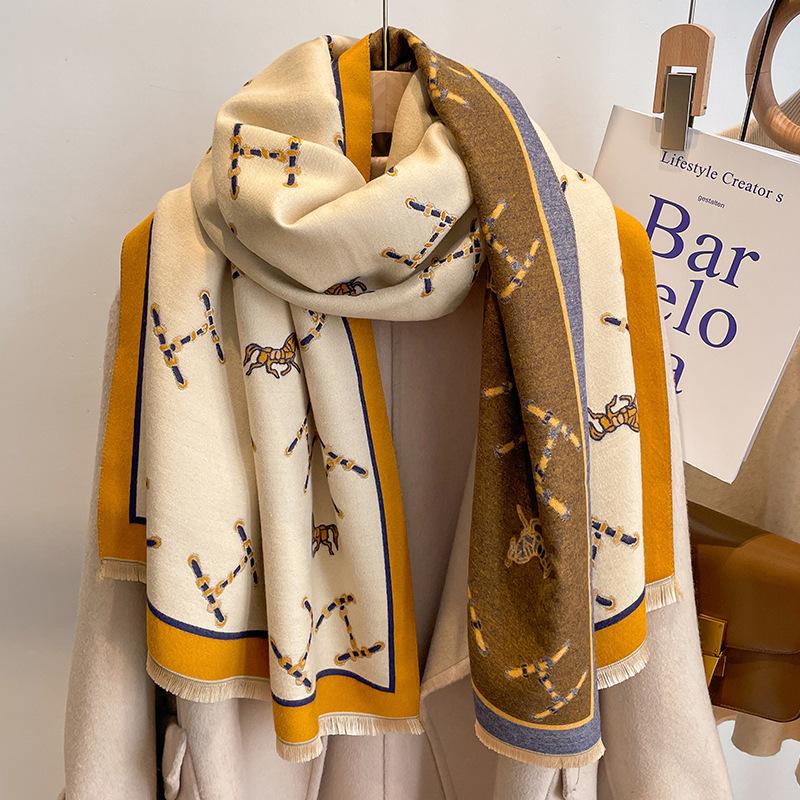

Женский шарф из искусственного кашемира с буквенным принтом, теплая толстая шаль с кисточками