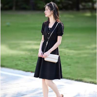 Elegant Short-Sleeve A-Line Midi Dress