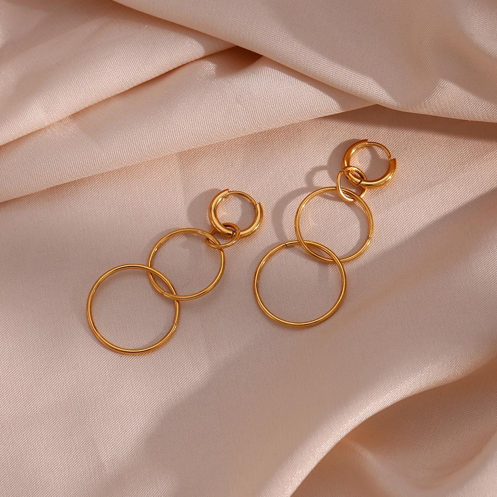 2026 Minimalist Three Hoop Drop Earrings 18K Gold Plated Personalized Waterproof Jewelry Earrings for Women Party Jewelry