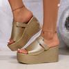Thick-soled Muffin One-word Cool Slippers Women's Large-size Wedge Sandals Fish Mouth High-heeled Slippers