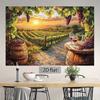 Sonnenuntergang Weinberge Ölgemälde Wandteppich, Weinfass & Trauben Wandbehang