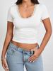 Womens Y2K Lace V Neck T Shirt Short Sleeve Slim Fit Going Out Top