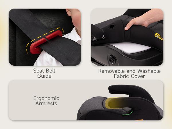 I-Size Booster Car Seat, ISOFIX, 125-150cm, 6-12 Years, Group 2/3, Portable, ECE R129, Black