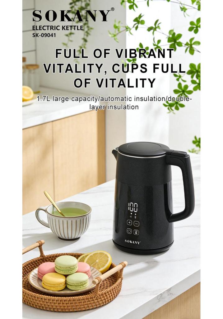 European Standard 2200W Electric Kettle, 1.7L Capacity, Touch Screen, 304 Stainless Steel, Rapid Heating.