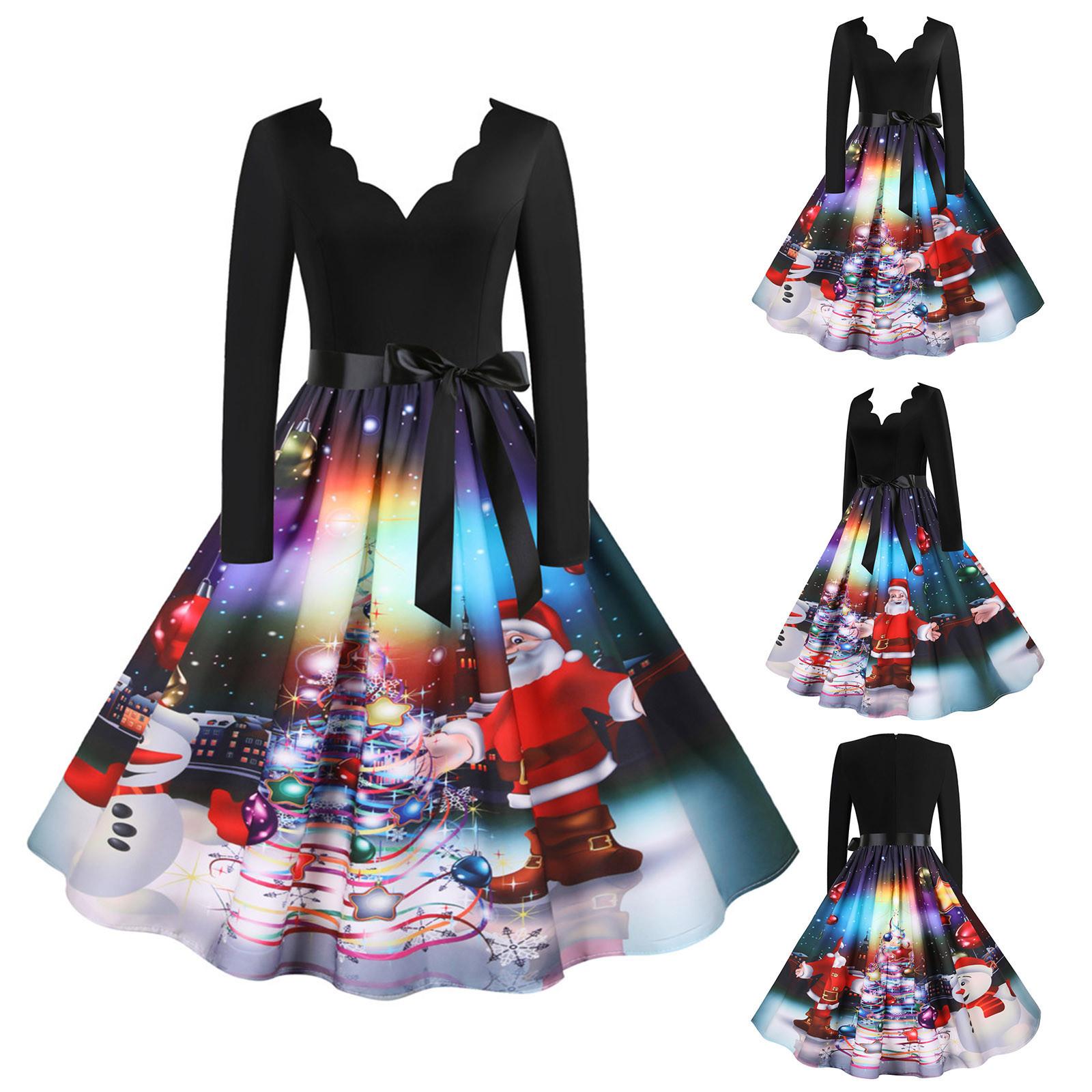 

Женское винтажное платье для выпускного вечера с длинным рукавом в стиле Рождества 1950-х годов для домохозяйки