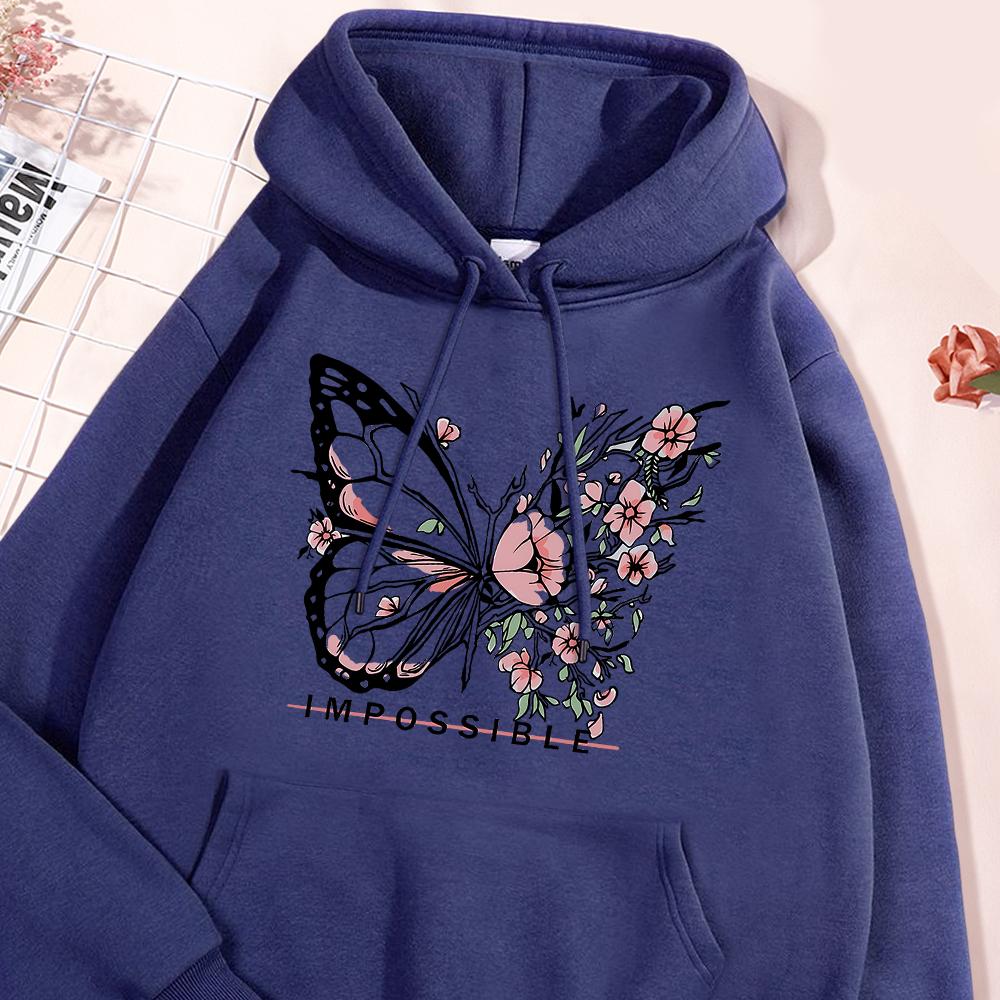 A butterfly composed of butterflies and flowers Female Sweatshirt Street fur-liner Hooded Hipster S-2XL Hoodies Autumn Warm