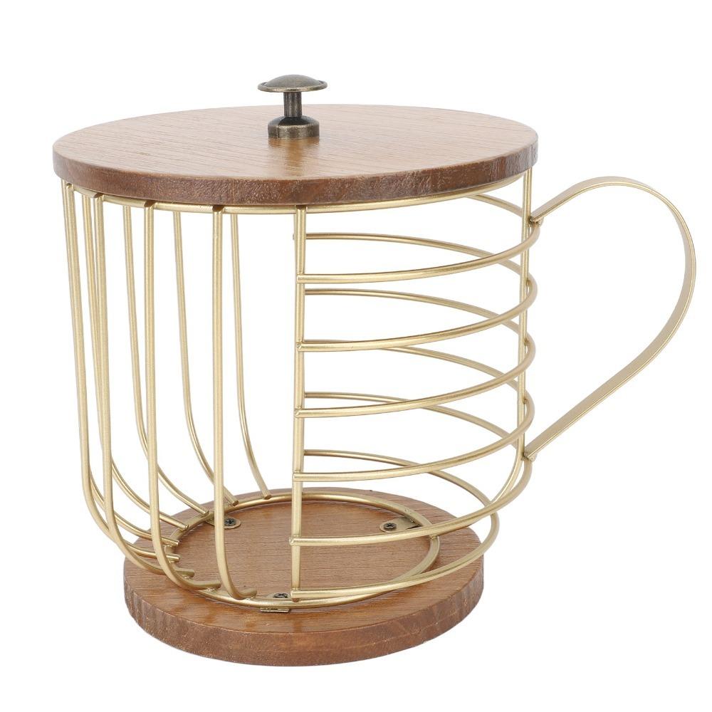 Wooden Base Coffee Pod Holder With Lid Space Saving Coffee Pods Storage Organizer Large Capacity Wire Construction