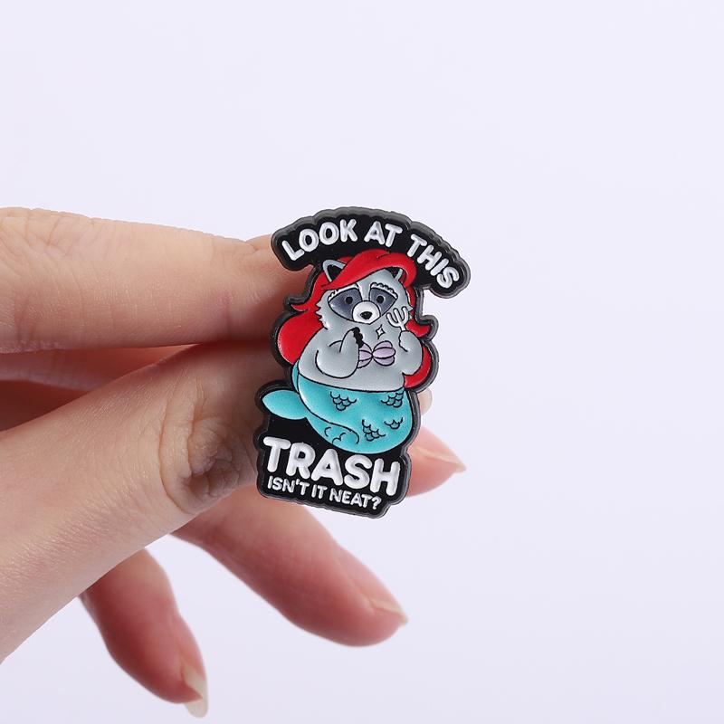 Trash Raccoon Enamel Pins Cartoon Mermaid Brooches Lapel Badges Poor Unfortunate Cute Animal Jewelry Gift for Friends
