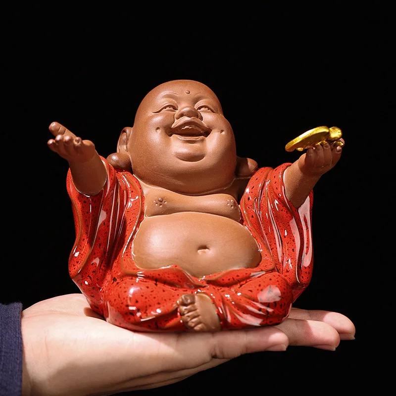 Dekorationen im chinesischen Zen-Stil aus lila Ton, Maitreya-Buddha, Wohnzimmer, Veranda, zur Befestigung im Auto, Handwerk für Tee-Sets