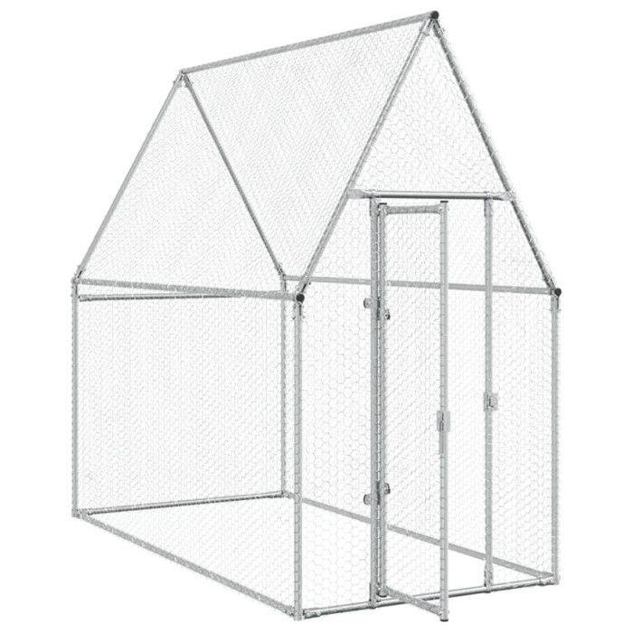 Cage pour poules - Argenté - 200x100x190 cm - Acier galvanisé - Extérieur - Sécurisée