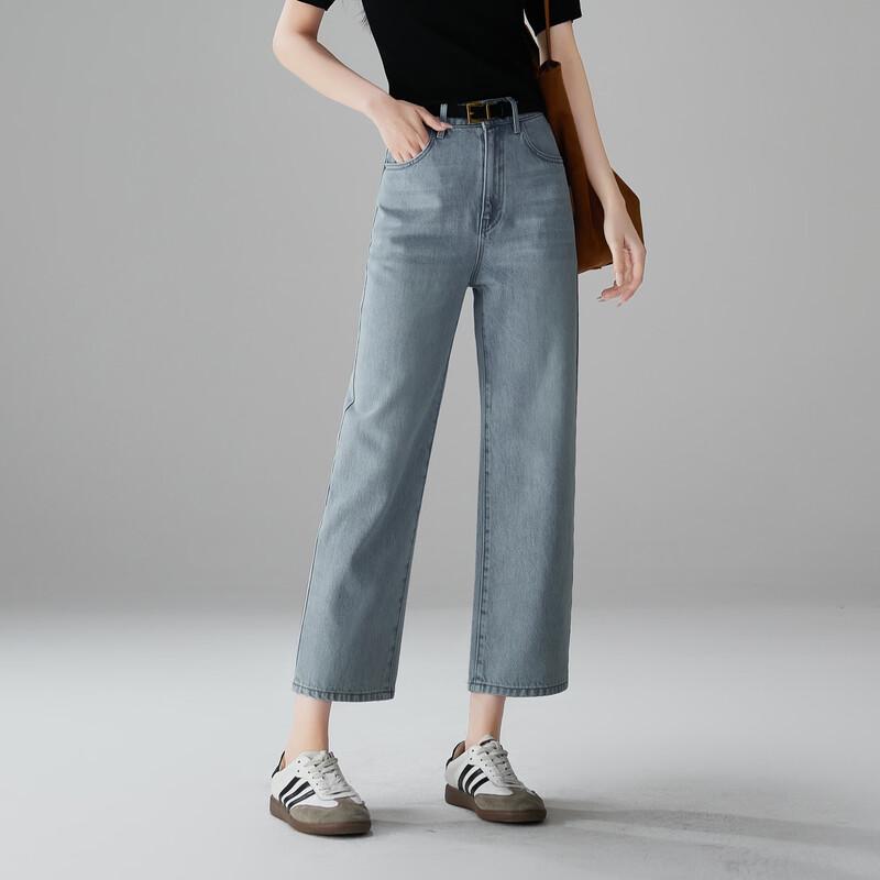 SOFSIL 2026 Spring High-Waist Straight Cropped Jeans