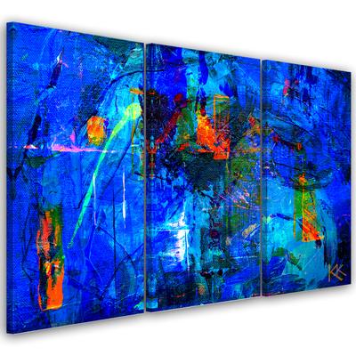 Three Piece Picture Canvas Print Blue Abstract Hand Painted