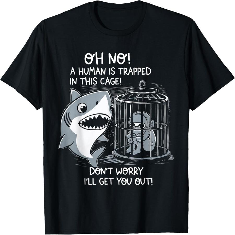 

Oh No! A Human In A Cage Great White Shark Ocean Biologists T-Shirt XXXXXL чорний
