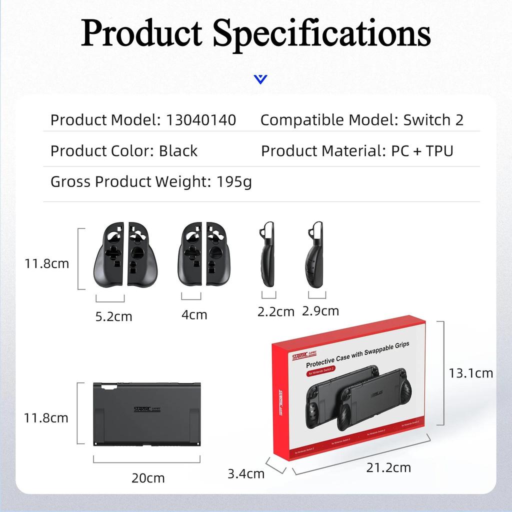 For NS 2 Accessories Set, Ergonomic Grip & Protective Case, Split Design for Handheld / Controller Mode, 360° Full Coverage, Black