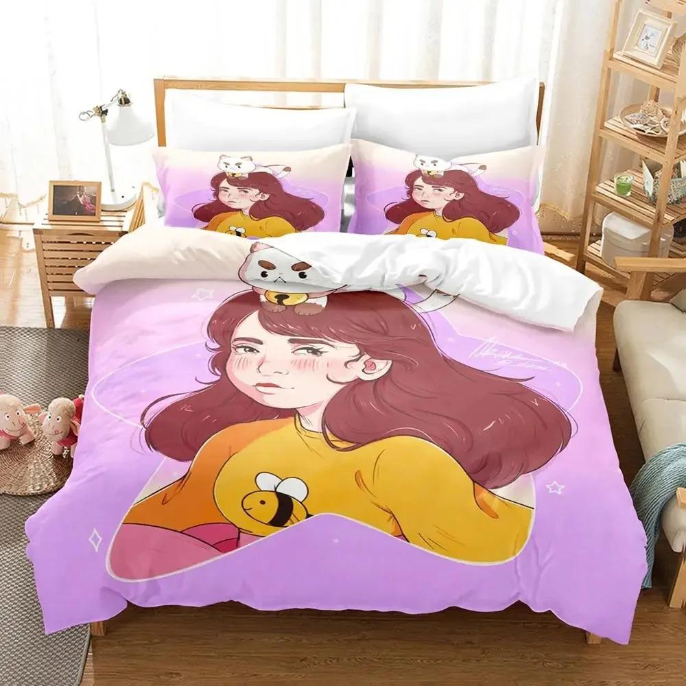 Cartoon Bee PuppyCat Bedding Set Duvet Cover Bed Set Quilt Cover Pillowcase Comforter king Queen Size Boys Adult Bedding Set