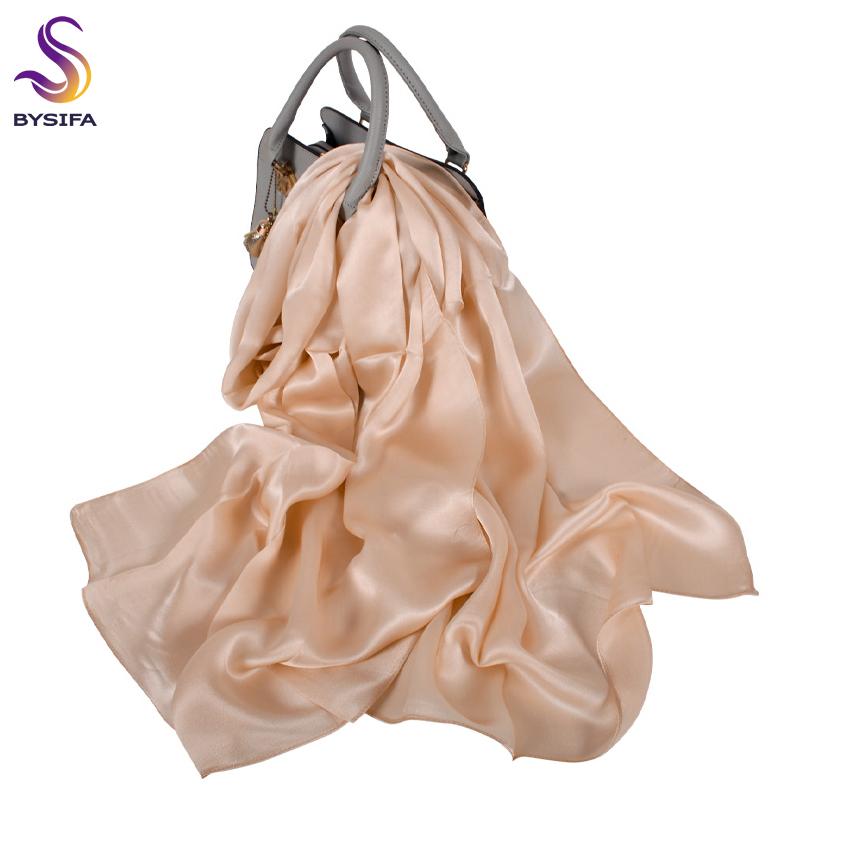 Bysifa| Luxury 100% Silk Scarf Shawl  New Fashion Solid Color Pure Silk Long Scarves Wraps 180*70Cm Spring Fall Scarves