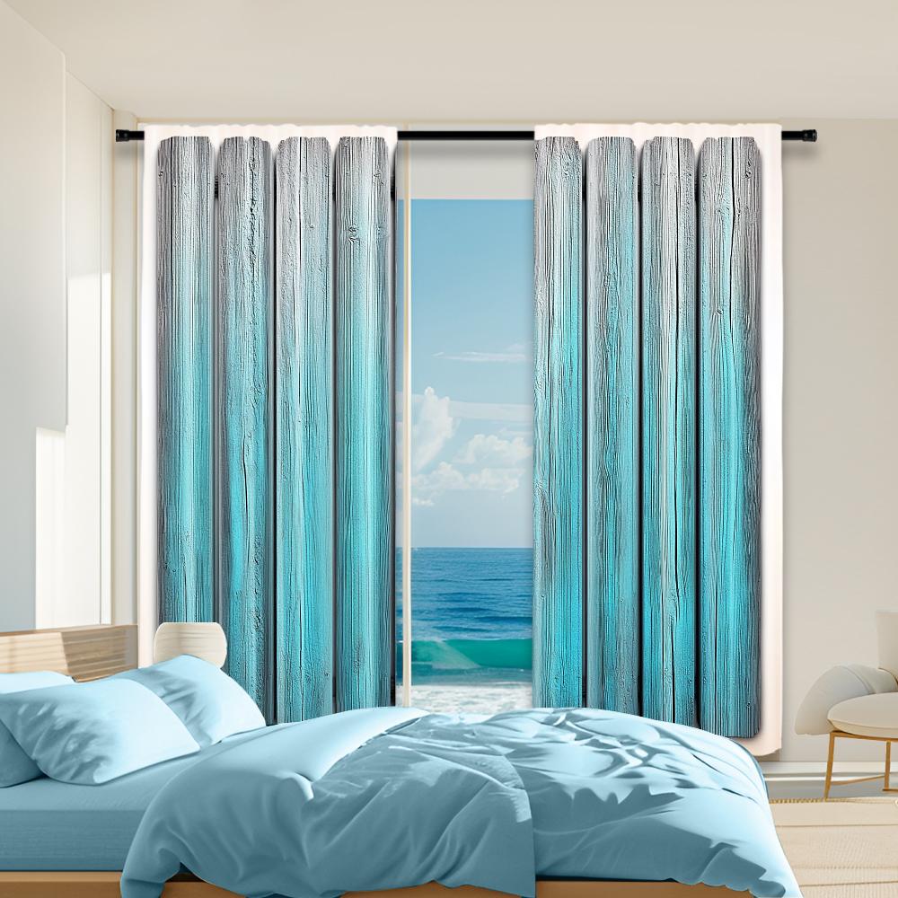 

2Pcs Modern Tie Dye Wood Plank Pattern Window Curtain Digital Printed Rod Pocket Design For Easy Installation Decorative Drapes 29x65in(75x166cm)