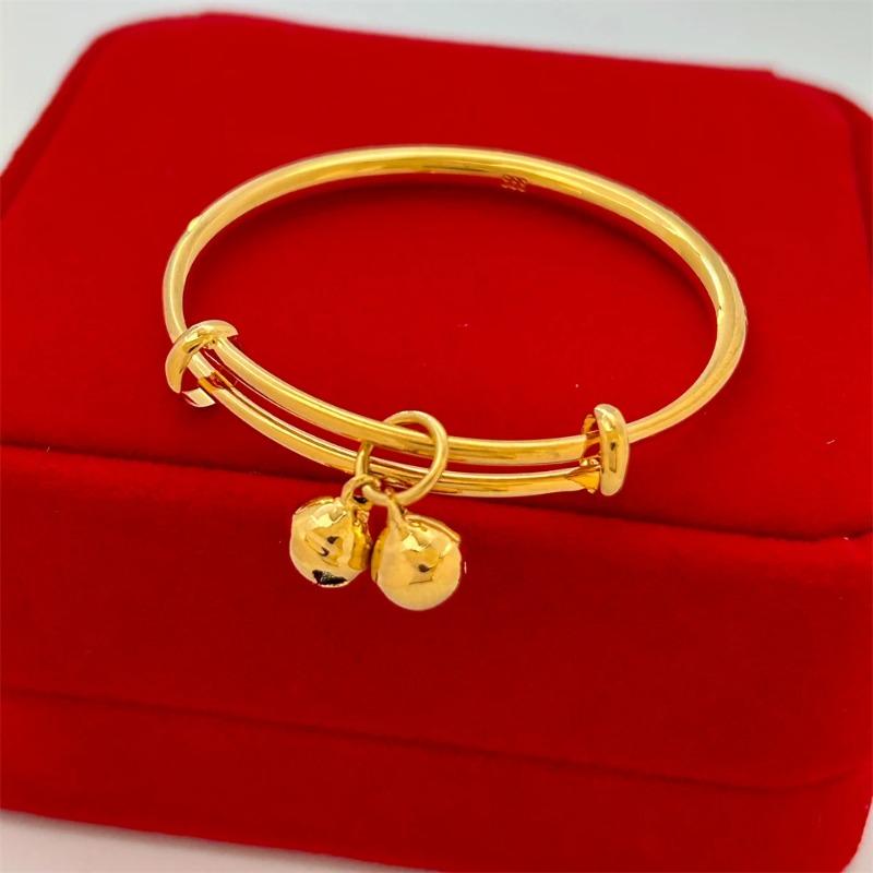 Size Adjustable Babies Stainless Steel Bell Bangles for Kids Girls Gold Color Rain Star Smooth Bracelets Zircon Accessories