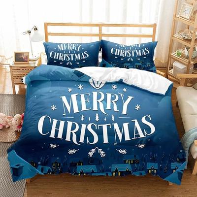 Set Biancheria da Letto Buon Natale Cartone Animato Babbo Natale Set Copripiumino Set Copripiumino Stampato 3D 2/3 Pezzi per Regali di Natale Decorazioni per la Casa