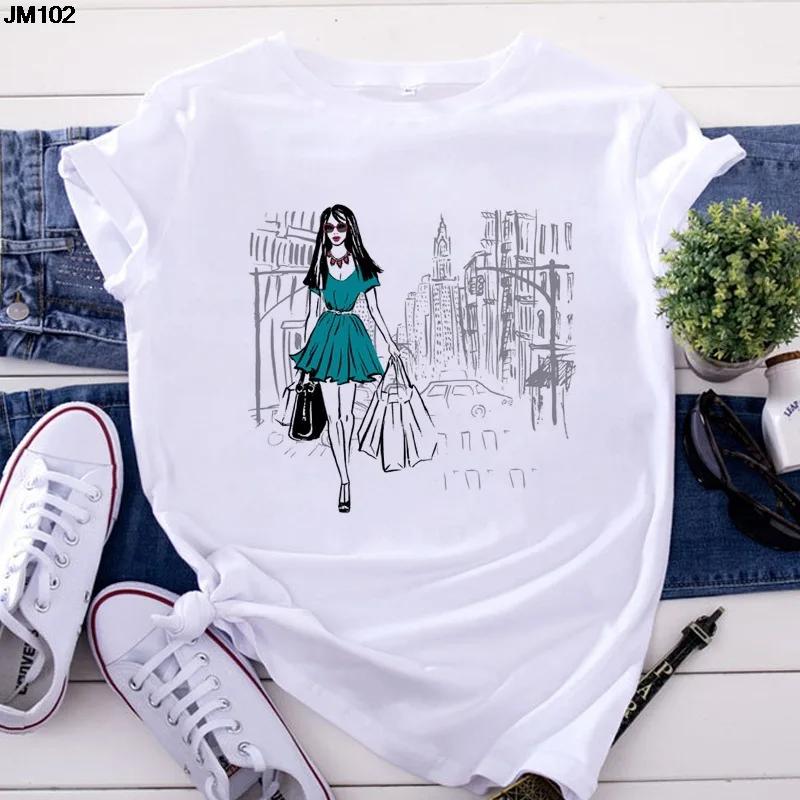 

Новые женские топы, модные городские базовые рубашки для девочек, повседневные футболки с короткими рукавами, эстетичные графические футболки 6XL