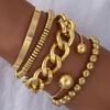 5 Piece/Set Fashion Bold Chain Bracelet for Women Trendy Gold Bow Color Flower Open Bangle Party Jewelry Accessories