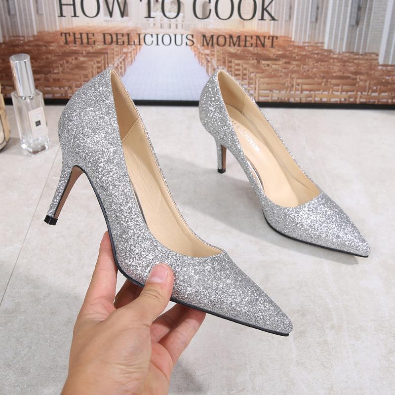 Myrnes's New Glitter Pointed High Heels Stiletto Autumn Single Shoes Supply Large Size Women's Shoes