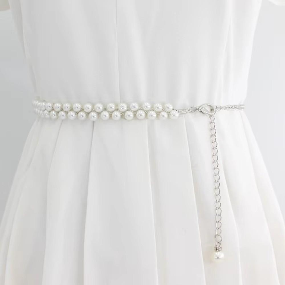 Thin Pearl Pendant Belt Adjustable Dress Skirt Belt Belly Chain Belt Women Dress Decoration