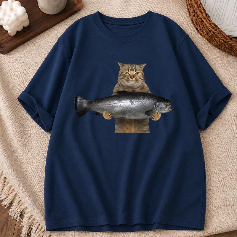 Unisex Unisex Fish Funny Meme Cat Meme T Shirts Tops Summer Short Sleeve TShirt O Neck Humor Tshirt Unisexs Clothes Graphic Y2K