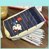 Hello Kitty Blue White Line Cat Pencil Case With Oxford Fabric Large Capacity For Girls And School Supplies