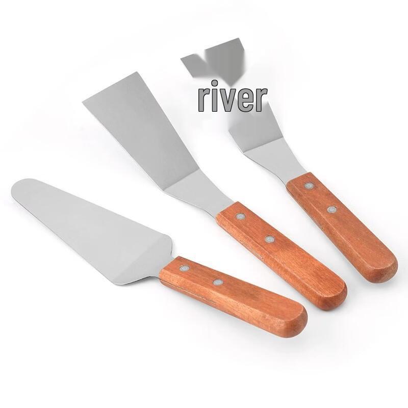 DRN Stainless Steel Spatula Set with Wooden Handle, 3-Piece