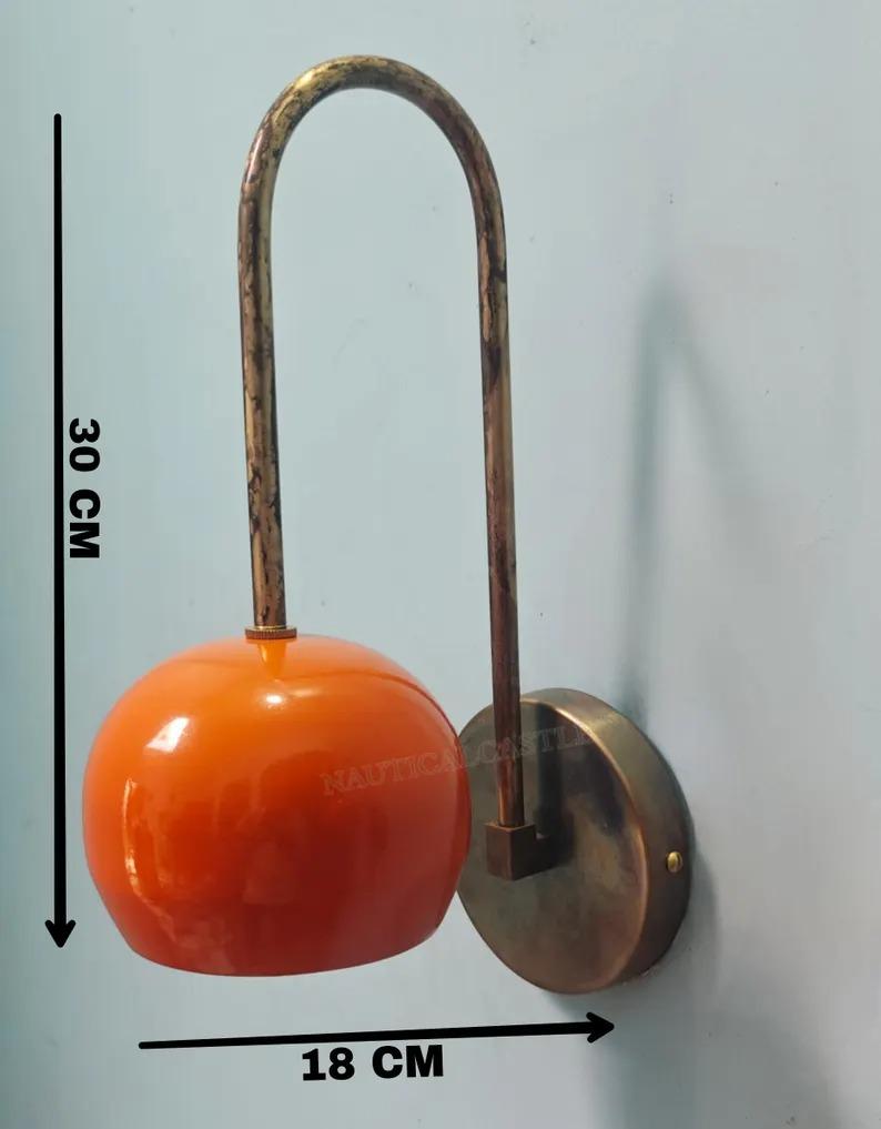 Mid-Century Modern Brass Wall Sconces: Orange Ball Accent, Handmade Pair