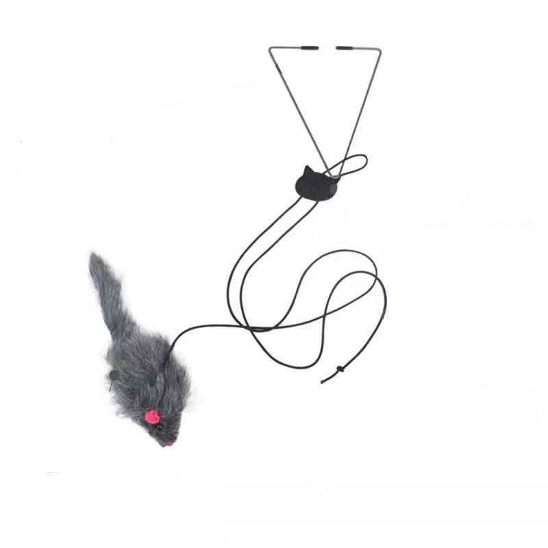 Cat Interactive Toy Hanging Door Mouse Teasing Cat Stick Elastic Clip Door Swing Hanging Jumping Cat Toy Pet Supplies серый