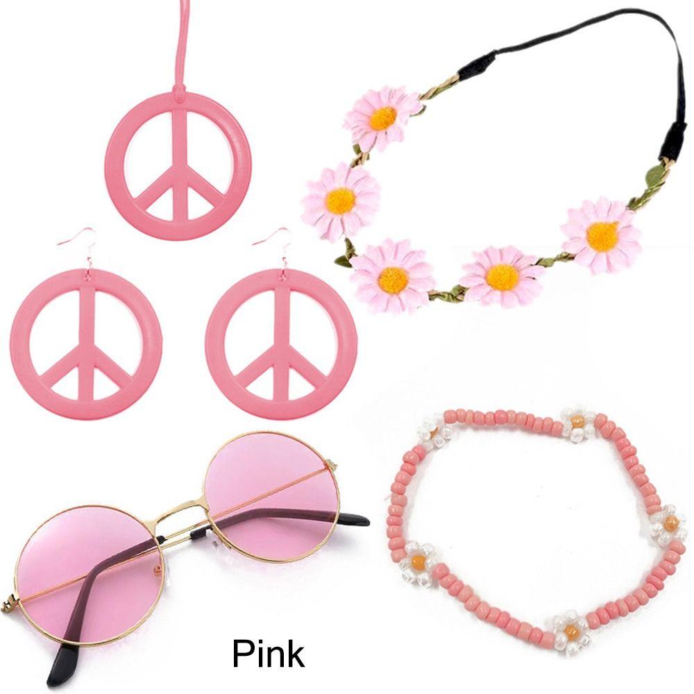 Boho Peace Sign Women's Hippie Costume Set 60's 70s Style Necklace Earrings  for Groovy Party Girls