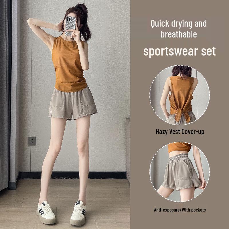Damski zestaw do biegania i jogi 2025 szybkoschnący: Letnia kamizelka pulowerowa ze spodenkami