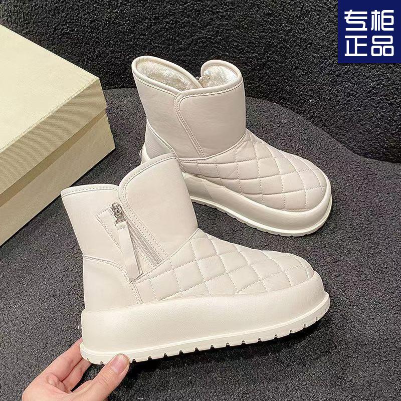 

Зимние ботинки женские 2024 года, водонепроницаемые и бархатные, теплые, высокие, северо-восточные, большие, хлопковые, нескользящие, белые, женские туфли Tide 35 белый