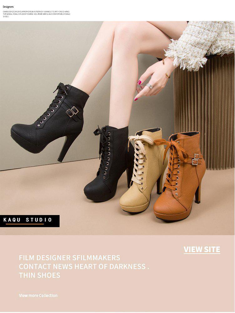 European & American Cross-Strap Stiletto Platform Ankle Boots with Buckle