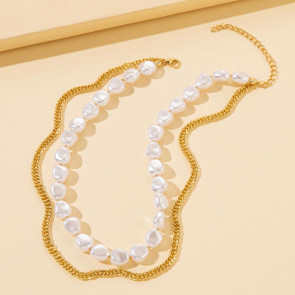 Trendy Gold Alloy Multi-layered Pearl Necklace Unique Geometric Design For Women