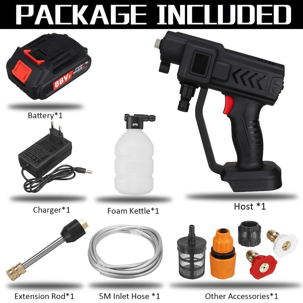 

1500W 60 Bar Cordless High Pressure Car Washer Rechargeable Car Electric Water Gun Foam Machine for 18V Battery 1*Battery