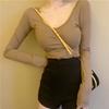 Autumn New Sexy Halter Long Sleeve T-shirt Women All Design Sense U Collar Solid Color Top Spice Girl Base Shirt