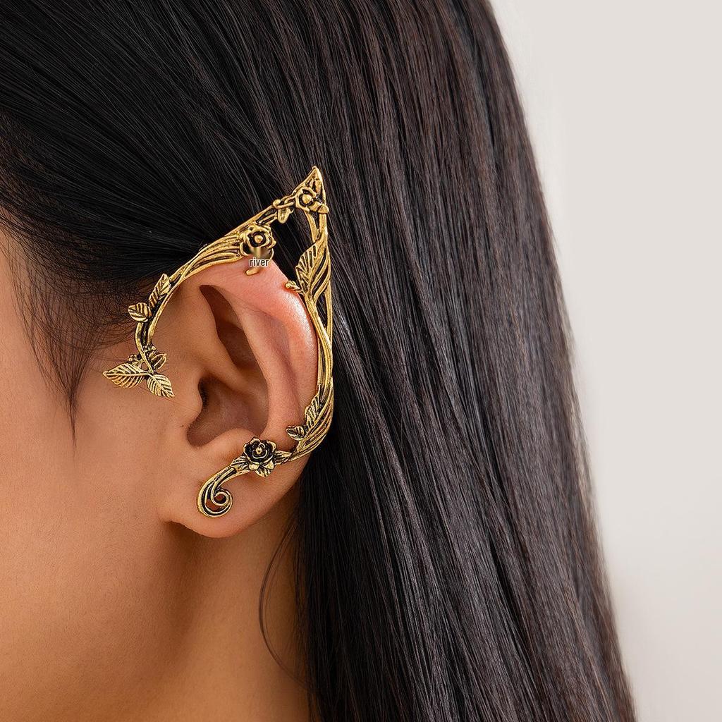 Elf Fashion Asymmetrical Alloy Ear Studs - Retro Versatile Halloween Women's Elegant Jewelry