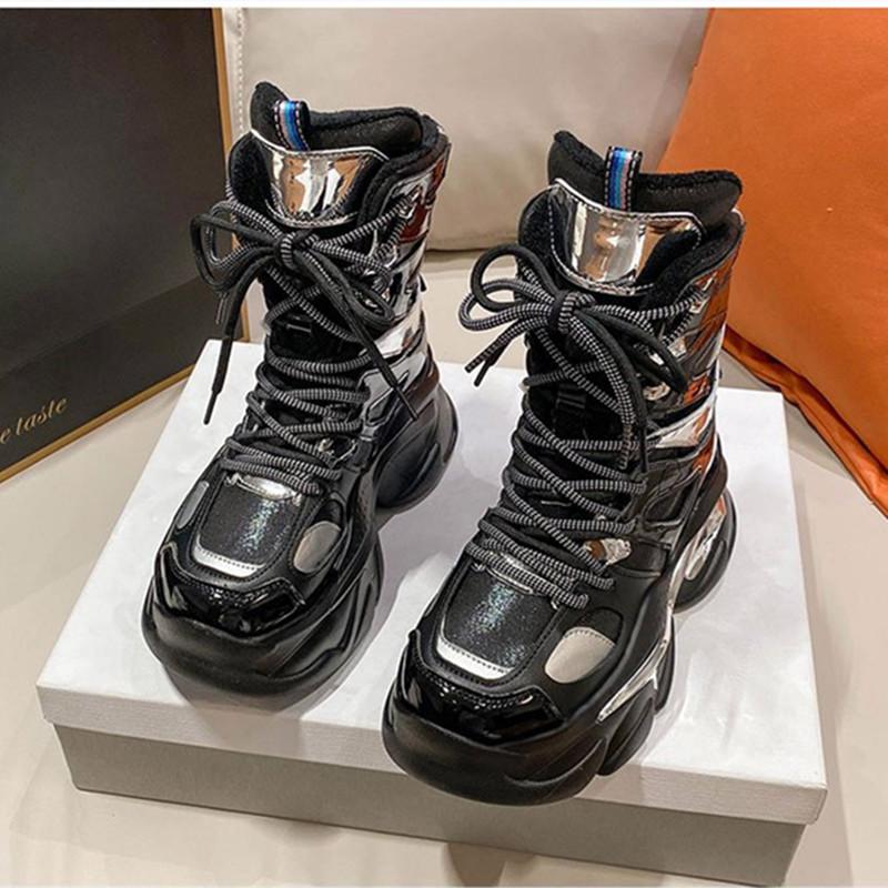 Высокие толстые женские кроссовки с пайетками — фото 5