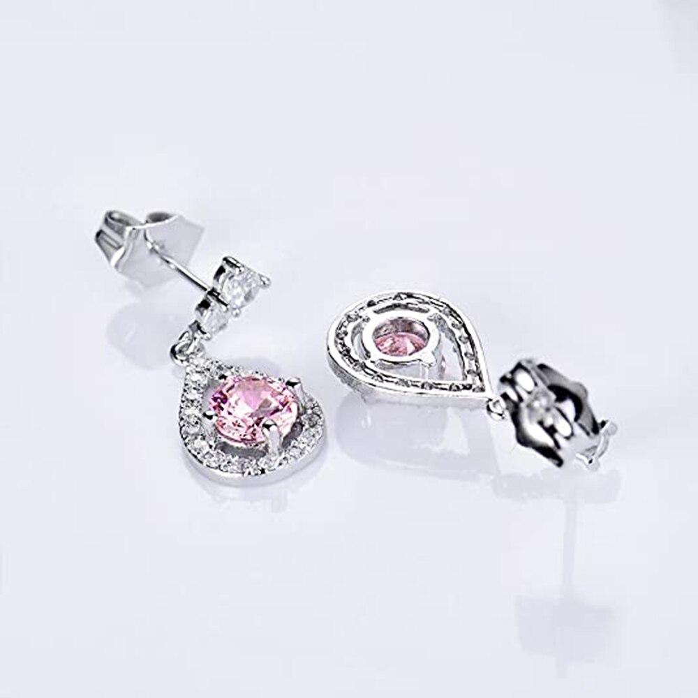BELLA BOX Fashion Luxury Women Dangle Earrings Inlay Pink/White CZ Temperament Lady Earrings For Wedding Party Silver Color Jewelry