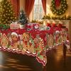 Tablecloth 1PC Gingerbread Men Holiday Christmas Tablecloth, Featuring Snowflakes and Bows Design - Red Polyester Fiberzyc